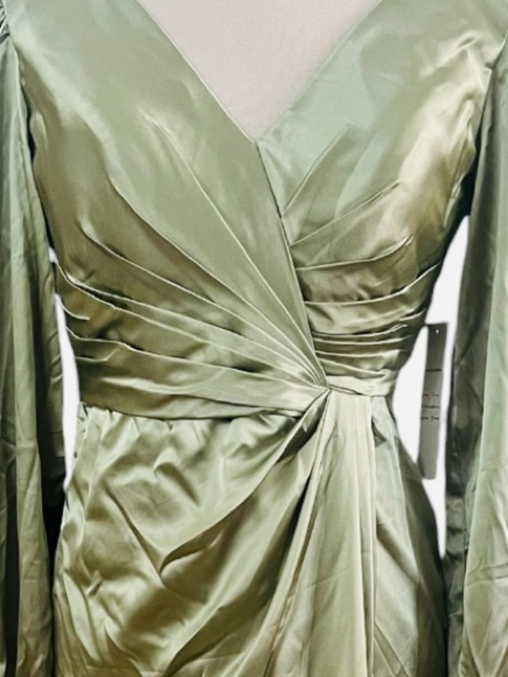 NWT- SATIN SAGE GREEN Long Sleeve Wrap Maxi Dress - Picture 4 of 6